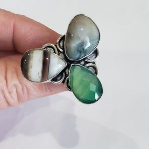 Handmade Emerald Quartz Moss Agate Unique 925 Ring